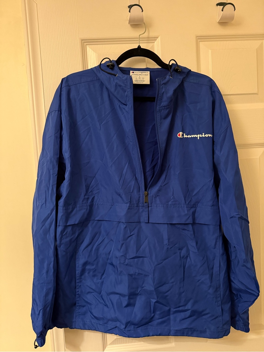 Champion men's Pullover Windbreaker Jacket Hooded Blue Sz Large